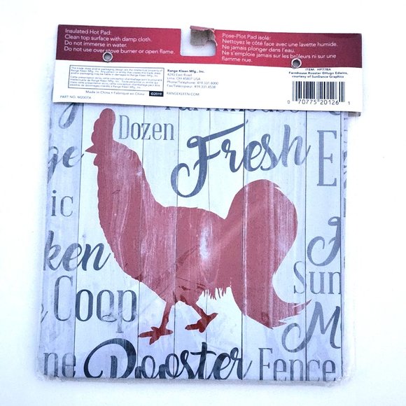 NEW Set of 2 Range Kleen Farmhouse Rooster Chicken Insulated Hot Pads 7" x 7" - Picture 2 of 3
